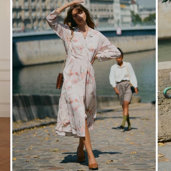 Simple Retro Giselle Tulip floral print midi Dress sz large L - Picture 1 of 13